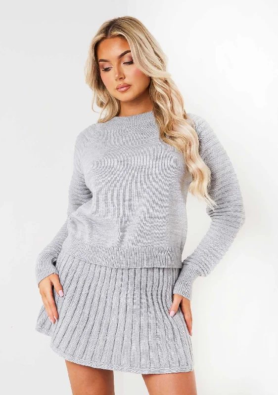 Annie Light Grey High Neck Knitted Jumper