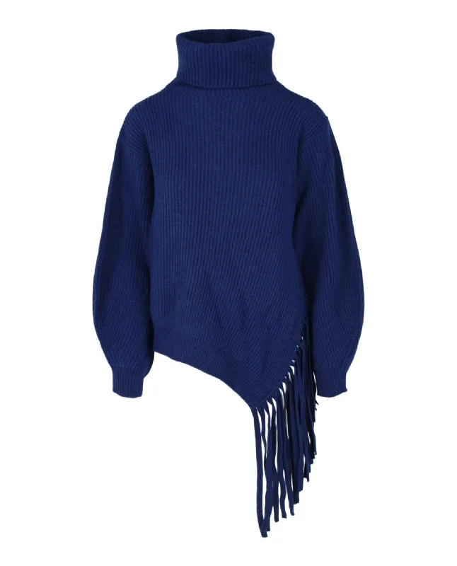 Asymmetrical Fringed Turtleneck Sweater