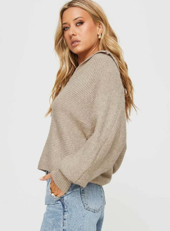 Bella Notched Neck Sweater Beige