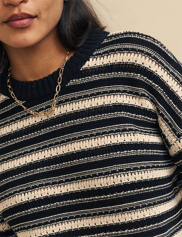 Black and Cream Stripe Knitted Crew Neck Jumper