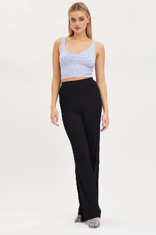 Black Knit Pants Knit High Rise