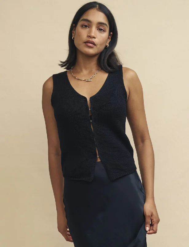 Black Knitted Linen-blend Waistcoat