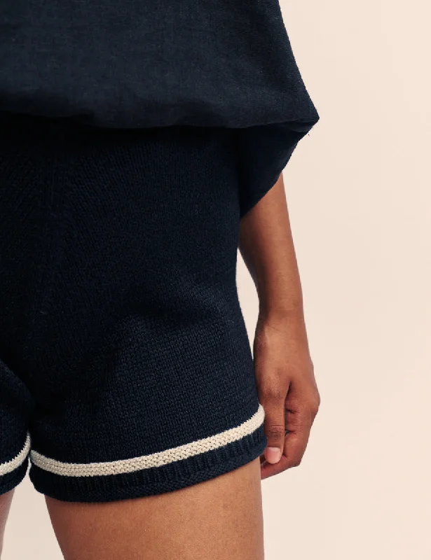 Black Striped Hem Detail Knitted Shorts