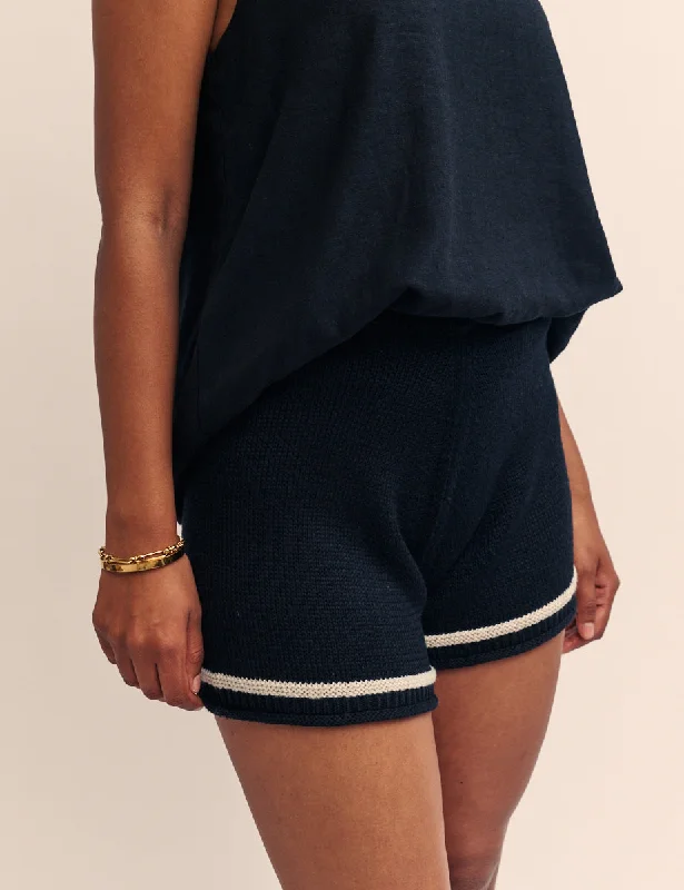 Black Striped Hem Detail Knitted Shorts