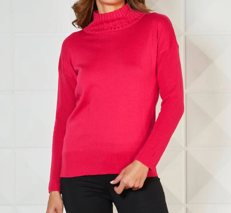 Braided Mock Neck Ribbed Sleeve Top In Rose