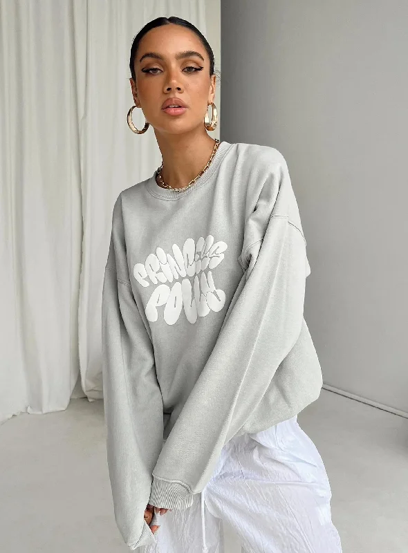 Princess Polly Crewneck Sweatshirt Bubble Text Grey / Cloud White