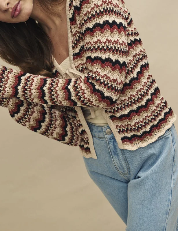 Brown Mock-Crochet Tie Front Cardigan