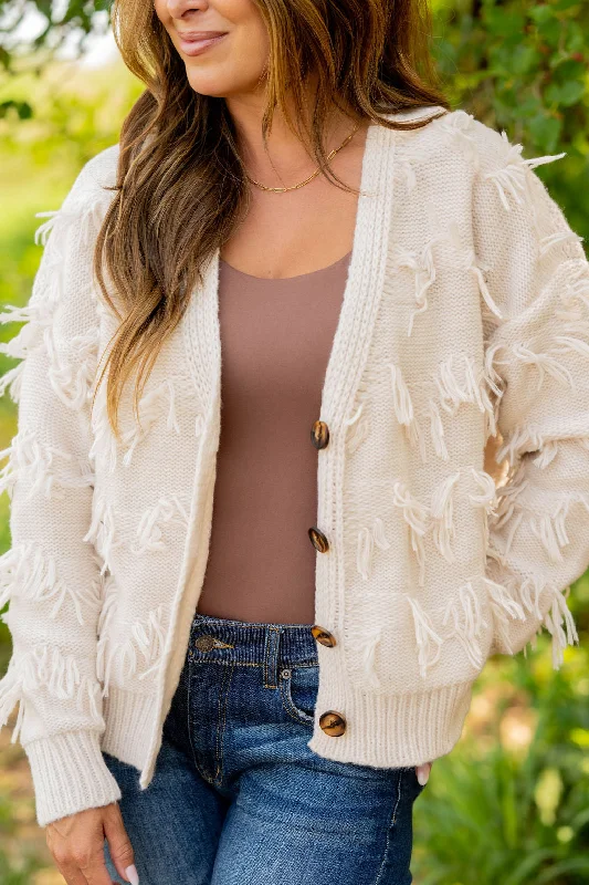 Button Accented Fringe Cardigan