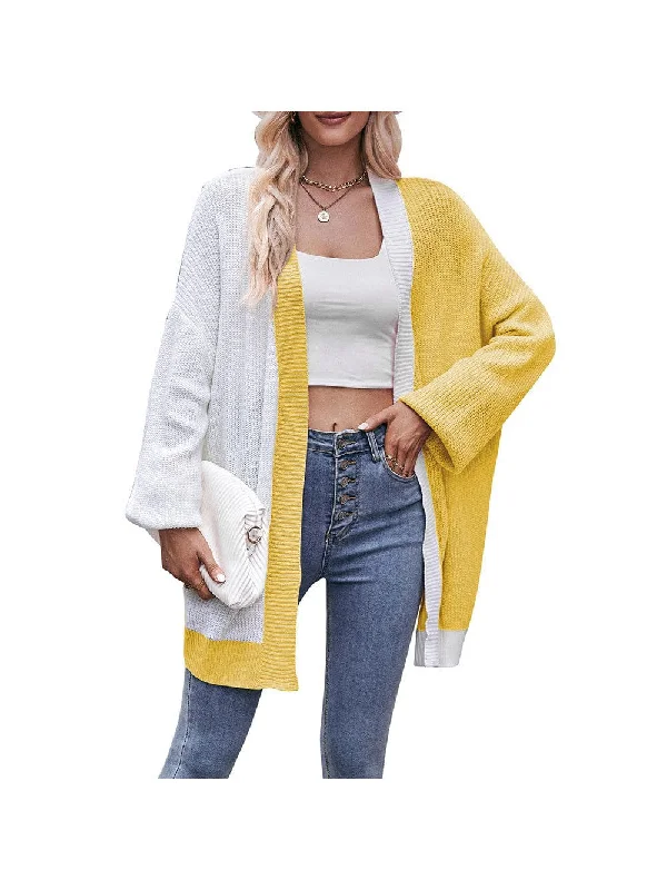 Color-block loose shoulder-length sweater cardigan for women