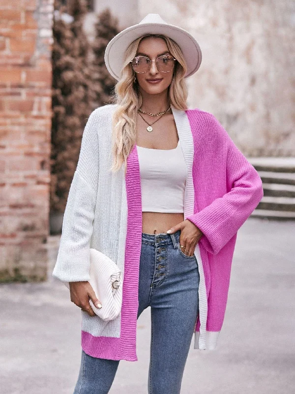 Color-block loose shoulder-length sweater cardigan for women