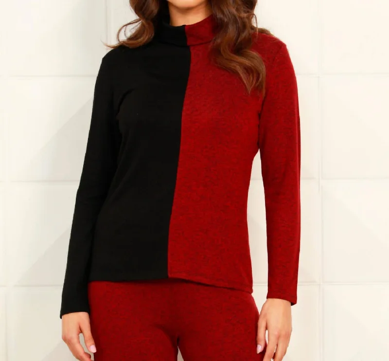 Color Block Turtleneck In Black/wine