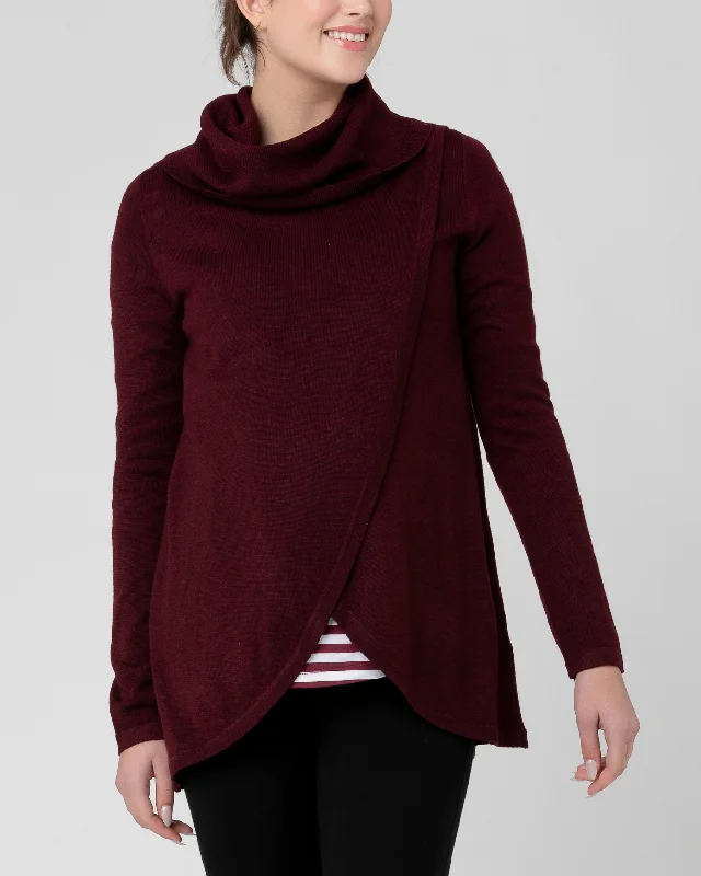 Cowl Neck Nursing Knit  Maroon