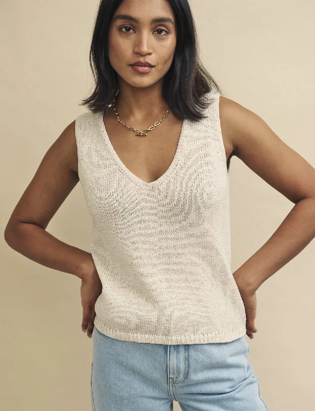 Cream Knitted Linen-blend Vest