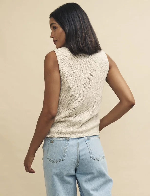 Cream Knitted Linen-blend Vest