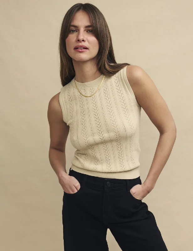 Cream Pointelle Knitted Sleeveless Top