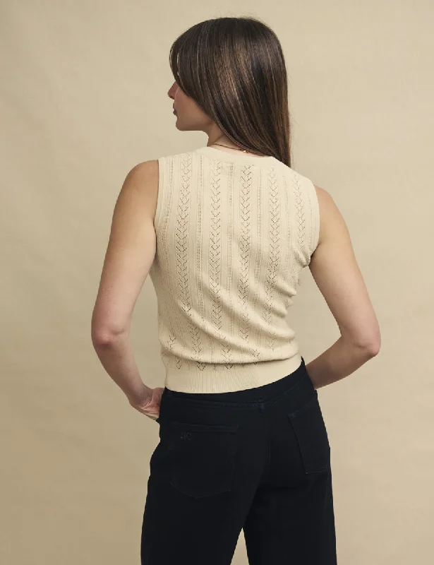 Cream Pointelle Knitted Sleeveless Top