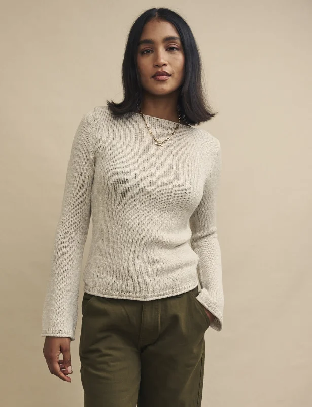 Cream Slash Neck Knitted Jumper