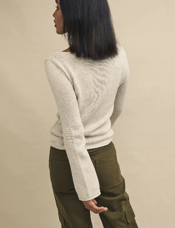 Cream Slash Neck Knitted Jumper