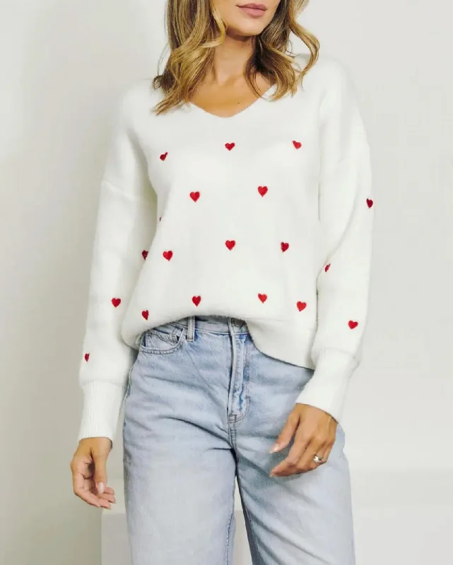 Cross My Heart Embroidered Sweater In White