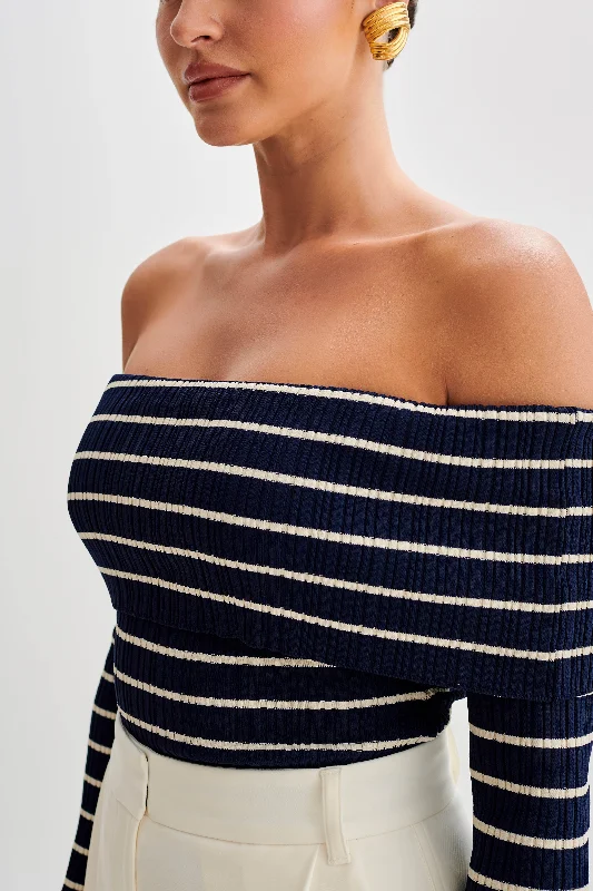 Dominica Off Shoulder Knit Top - Navy