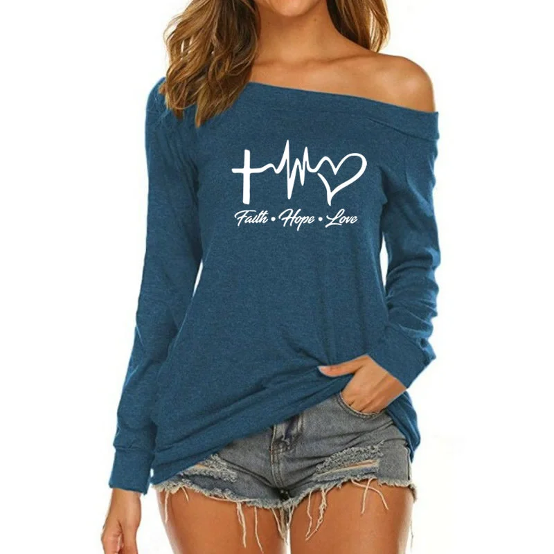 Faith Hope Love Custom Logo  American Long Sleeve Loose Autumn Tees T shirt Women fall 2022 women clothes