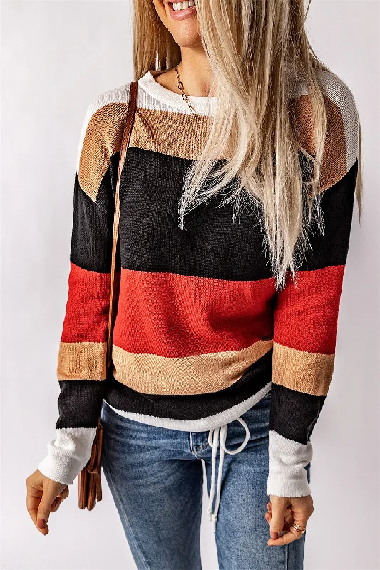 Fiery Red Colorblock Knit Sweater