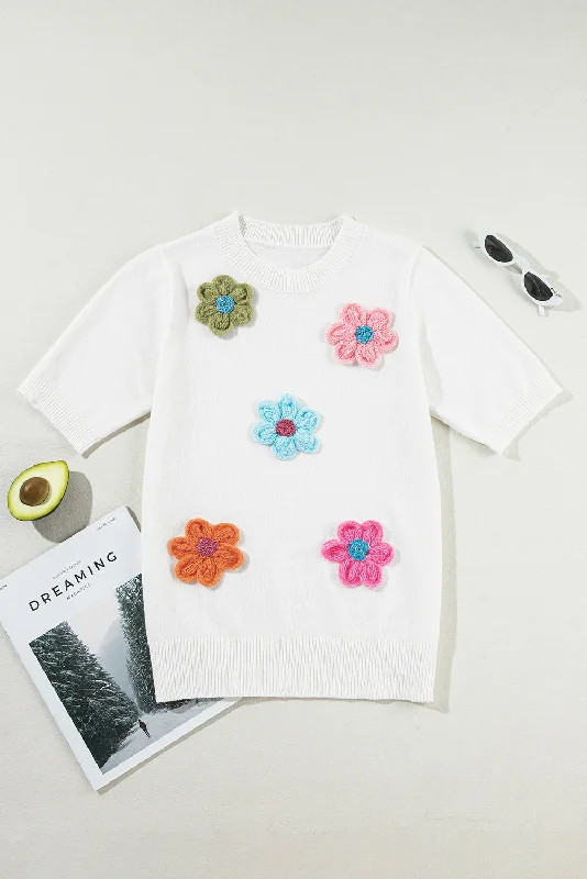 Take A Chance Short Sleeve Floral Knit Sweater (Multiple Colors) (Pink Label)