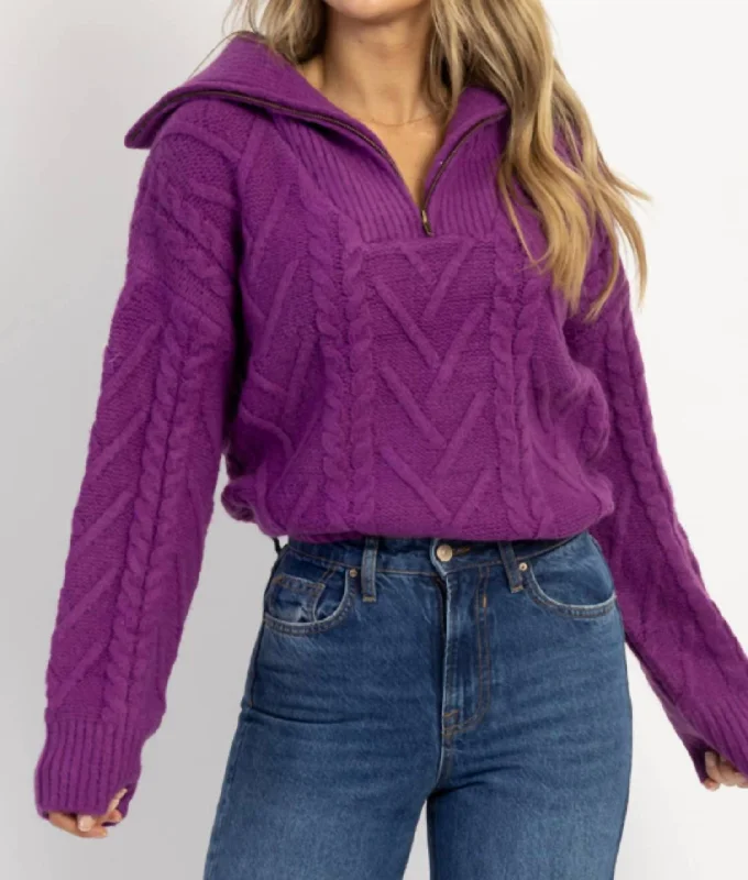 Franco Half Zip Sweater In Berry Purple