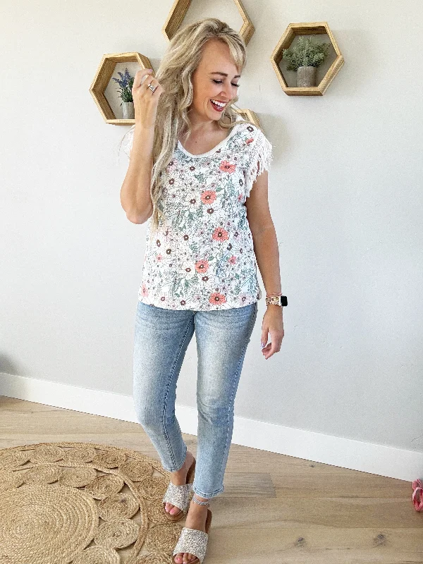 Much To Do Fringe Detailed Floral Top (Pink Label)