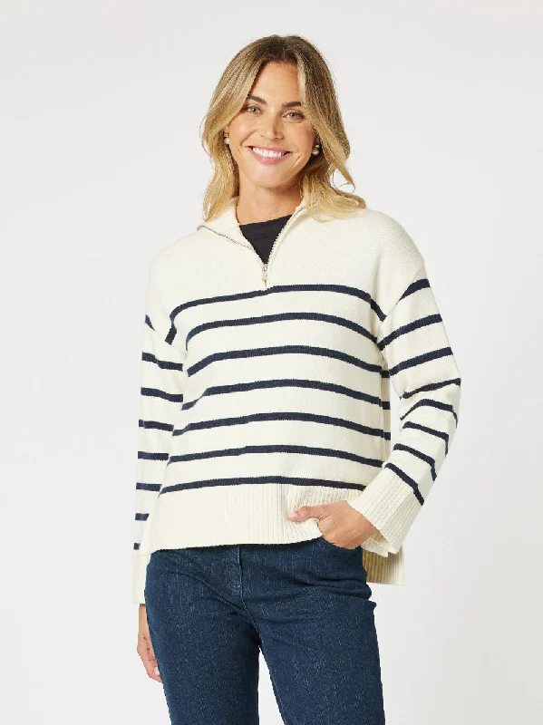 Gordon Smith Palma Stripe Zip Knit Ivory/Navy