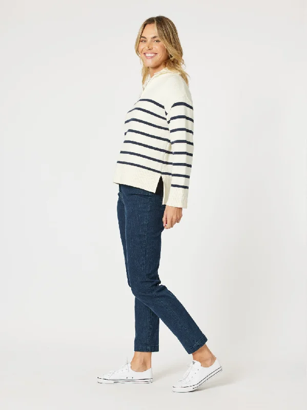 Gordon Smith Palma Stripe Zip Knit Ivory/Navy