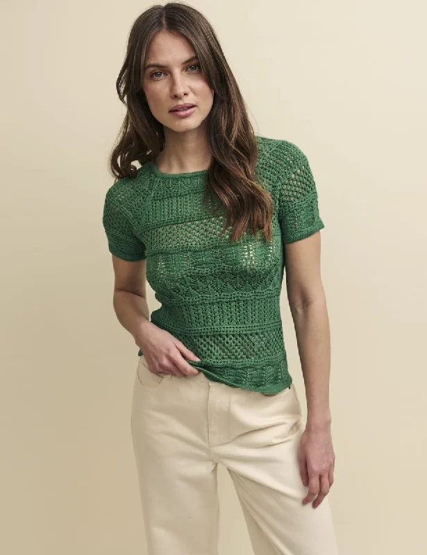 Green Mock-Crochet Knitted Top