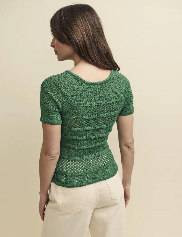 Green Mock-Crochet Knitted Top