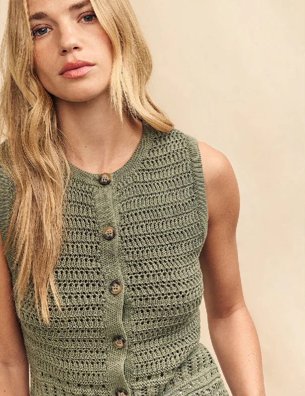 Green Mock Crochet Waistcoat