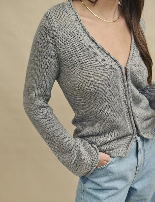 Grey Hook & Eye Fasten Knitted Cardigan