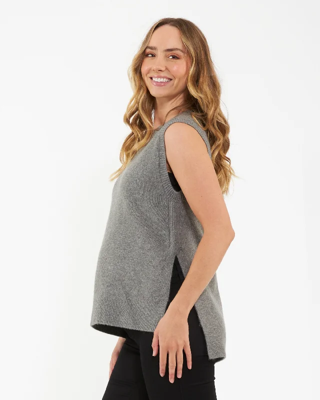 Josie Side Split Knit Vest Grey Marle