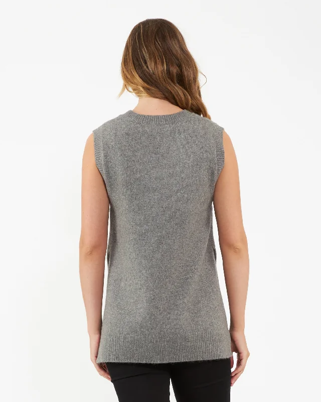 Josie Side Split Knit Vest Grey Marle