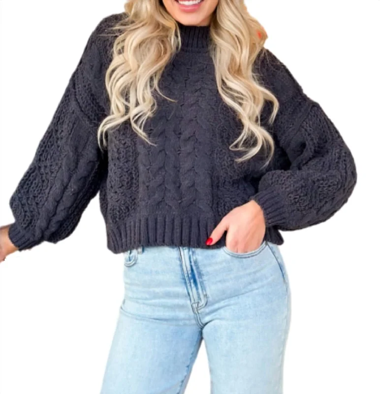 Lily Mock Neck Sweater In Charcoal