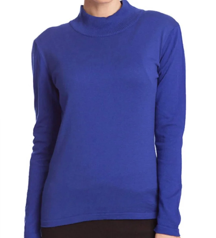 Long Sleeve Mock Neck Pullover In Cobalt