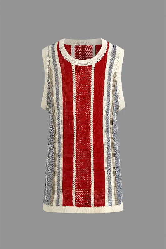 Stripe Print Knit Loose Design Tank Top