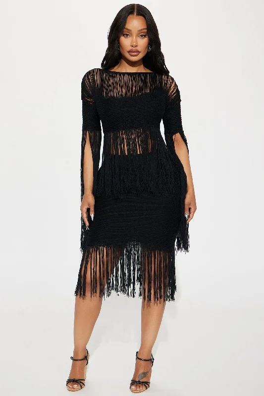 Mimosa Time Fringe Skirt Set - Black