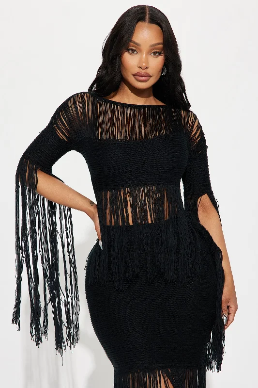 Mimosa Time Fringe Skirt Set - Black