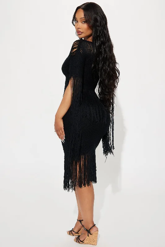 Mimosa Time Fringe Skirt Set - Black