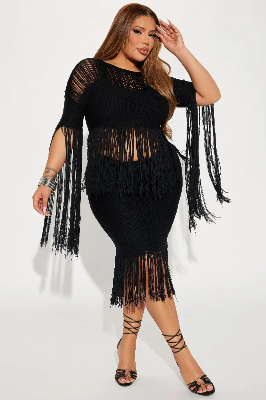 Mimosa Time Fringe Skirt Set - Black