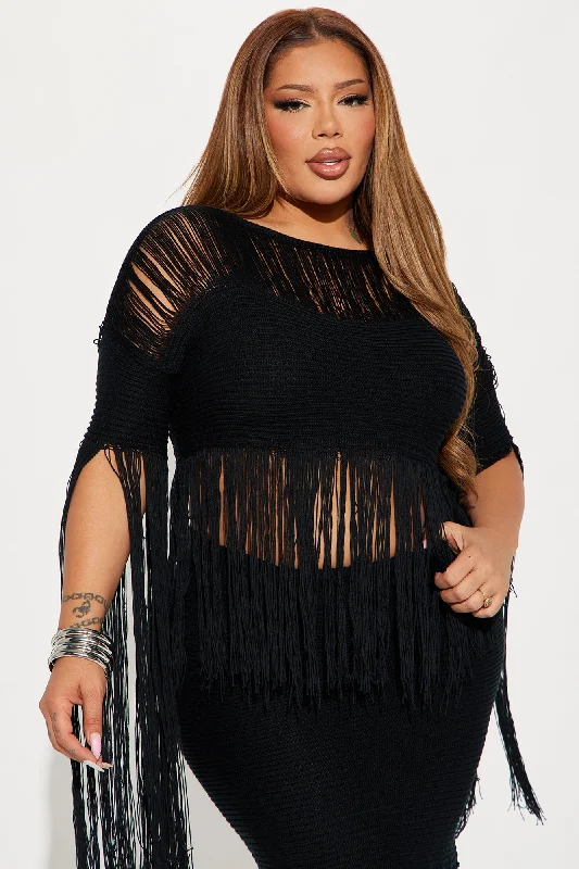 Mimosa Time Fringe Skirt Set - Black