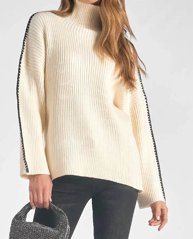 Mock Neck Turtleneck Sweater In Off White