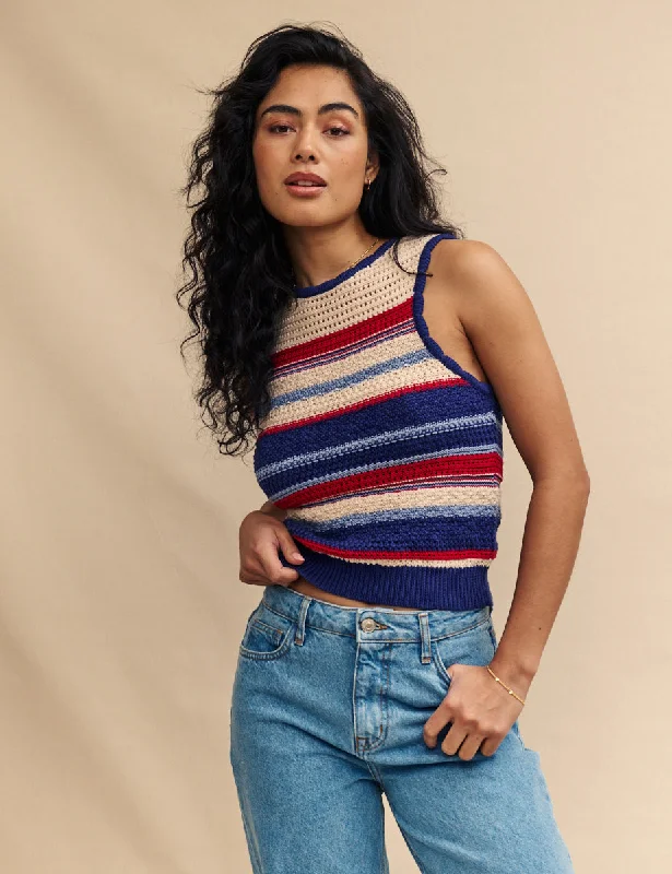 Multi Mock Crochet Stripe Tank Top