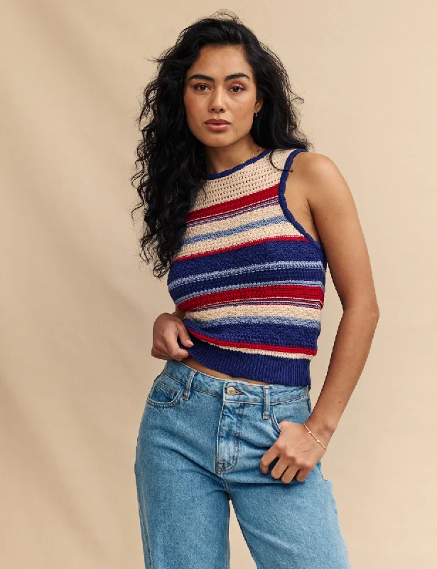 Multi Mock Crochet Stripe Tank Top