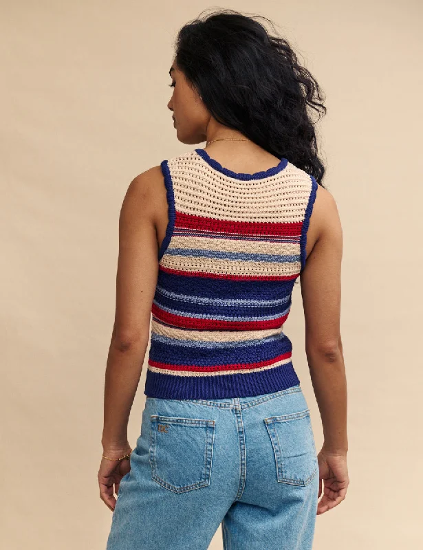 Multi Mock Crochet Stripe Tank Top