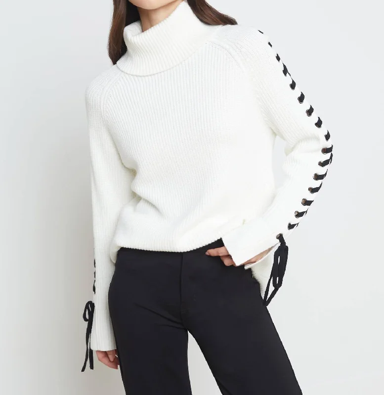 Nola Lace Up Sweater In Ivory/black